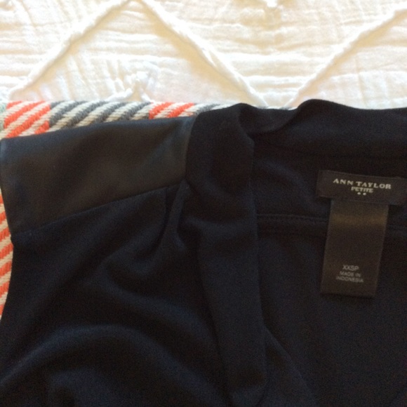 Ann Taylor black cowl neck top faux leather detail - Picture 4 of 6